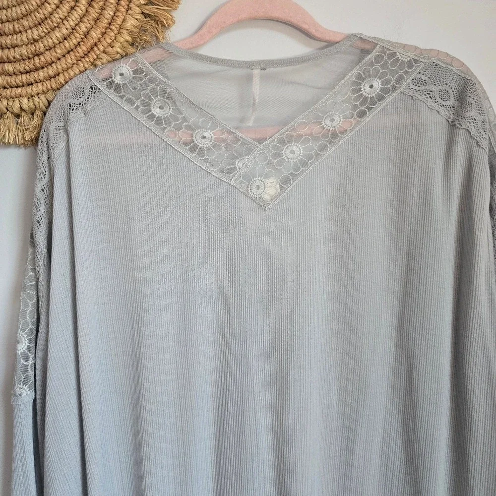 Free People NEW Lola Slate Lace Thermal Oversized Long Sleeve Top SZ Medium Boho